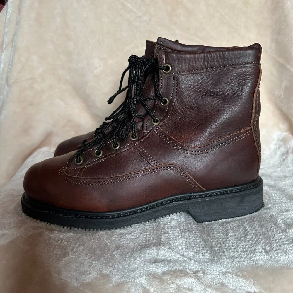 Iron Age Steel Toe EH  Brown Leather Work Boots Made in USA Men's Size 7.5